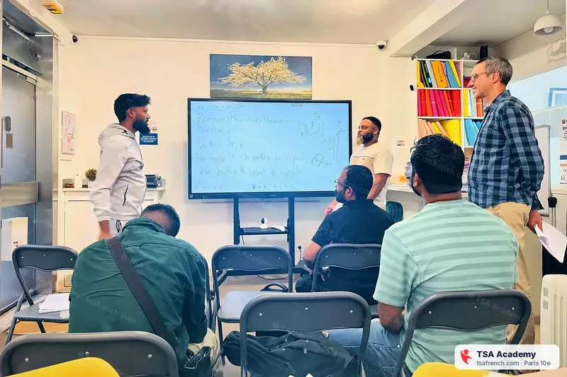 Dr Jérôme, FLE teacher, in a French conversation class at TSA Academy